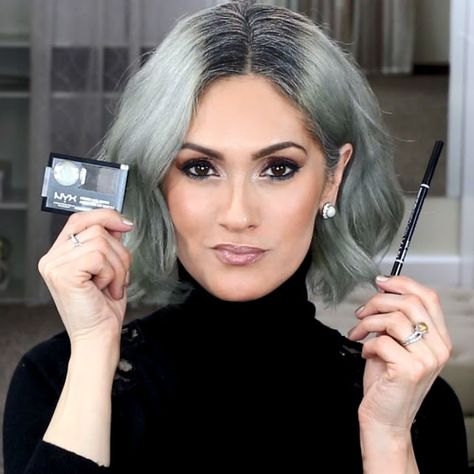 Beauty101byLisa: HOW TO FIND YOUR PERFECT EYEBROW SHADE | 15 Swatches. Silver Hair, Gray Hair Transition. Grey Hair Eyebrow Color, Grey Hair Eyebrows, Grey Eyebrows, Eyebrow Shading, Eyebrow Color, Black Eyebrows, Dark Eye Makeup, Brown Eyebrows, Simple Hairstyles