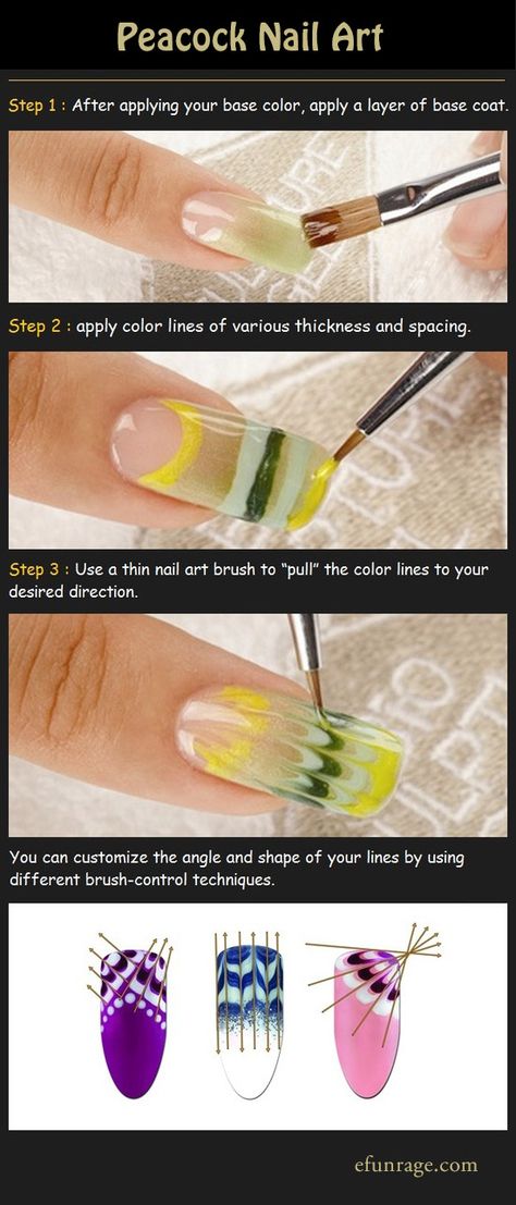 Peacock Nail Art, Peacock Nails, Unghie Sfumate, Unghie Nail Art, Tutorial Hair, Nails Tutorial, Marble Nail Art, Nail Swag, Nail Art Brushes