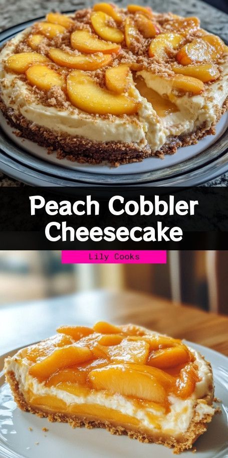 Indulge in Peach Cobbler Cheesecake Fusion – a luscious blend of creamy cheesecake and warm peach cobbler that will tantalize your taste buds. Perfect for any gathering, this dessert is sure to impress! Satisfy your sweet cravings with this easy recipe featuring digestive biscuits, cream cheese, and juicy peach slices, topped with a rich syrup. This delectable treat is perfect for fall gatherings or any special occasion. ..... Stuffed Cones, Peach Cobbler Cheesecake Recipe, Peach Cobbler Cheesecake, Cheesecake Delight, Easy Impressive Dessert, Caramelized Peaches, Peach Cheesecake, Spiced Peaches, Rich Cheesecake