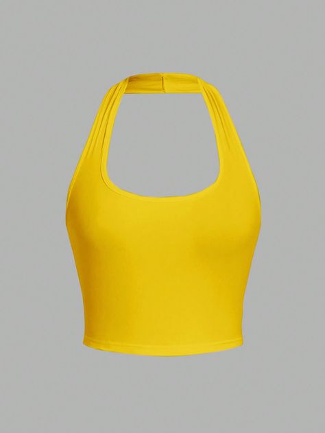 SHEIN EZwear Women's Sleeveless Short Top With V-Neck Design, Suitable For SummerI discovered amazing products on SHEIN.com, come check them out! Ruched Pants, Yellow Tops, Shapewear Tops, Summer Yellow, Female Clothing, Women Tank Tops, V Neck Tank Top, Yellow Top, Casual Tank Tops