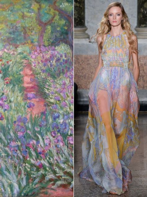 Impressionism in fashion Monet Dress, Monet Art, Lela Rose, Illustration Fashion Design, Fashion Event, Emilio Pucci, Inspired Dress, Claude Monet, Moda Fashion