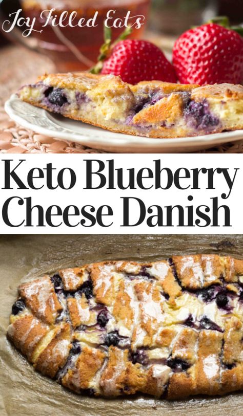 pinterest image for braided blueberry cheese danish Keto Danish, Blueberry Cheese Danish, Blueberry Danish, Keto Gluten Free, Keto Blueberry, Sugar Free Treats, Joy Filled Eats, Thm Desserts, Cheese Danish