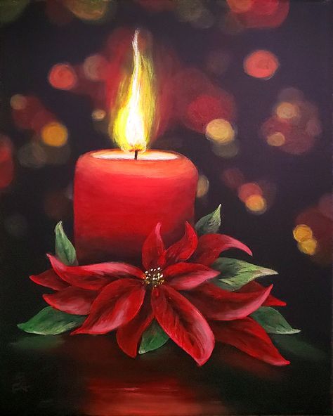 Candle Painting Art, Arch Tree, Michelle The Painter, Christmas Decorations Centerpiece, Christmas Canvas Art, Color Drawing Art, Paint Nite, Christmas Tree Painting, Painted Candles