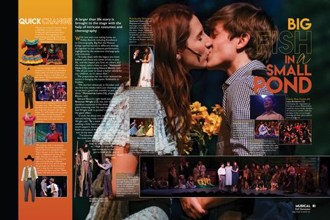 Drama Yearbook Spreads, Yearbook Showstopper Ideas, Cheer Yearbook Spread, Yearbook Spreads Ideas, Yearbook Spreads Ideas Layout, Senior Yearbook Ideas, Yearbook Club, Yearbook Design Layout, High School Theatre