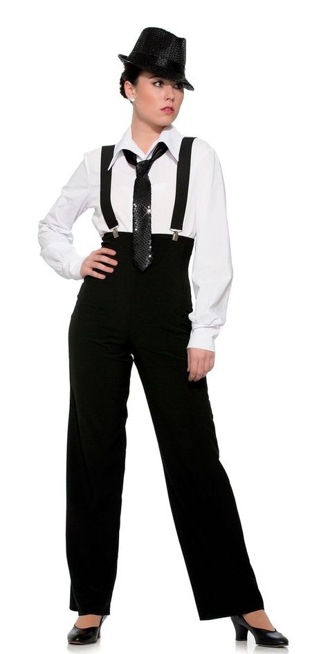 PANTS: Black twill TRIM: Black elastic suspenders with silver clips Imported Tap Dance Outfits, Dance Costumes Tap, Pointe Shoes Ballet, Jazz Outfits, Creative Dance, Tap Costumes, Ballet Performance, Dance Apparel, Duo Costumes