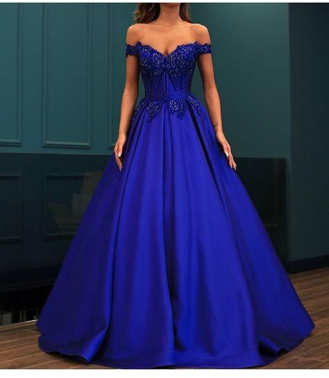 Royal Blue Evening Dress, Crystal Prom Dress, Off Shoulder Ball Gown, Blue Ball Gown, Off Shoulder Evening Dress, Satin Ball Gown, Elegant Ball Gowns, Royal Blue Prom Dresses, Womens Prom Dresses