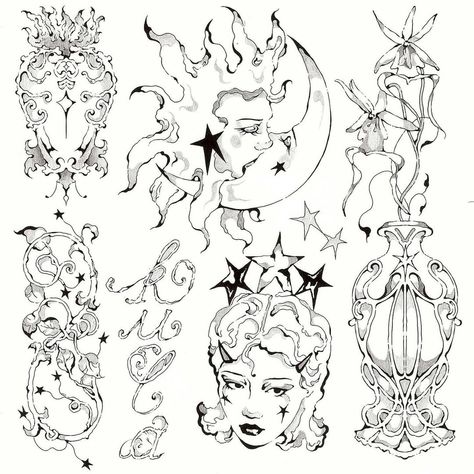 New available flashes ⭐️ Booking for May, June and July @osmose.paris Requests by mail 💌 #tattoo #tattooflash | Instagram Fairy Tattoo Drawing, Small Tattoos Flash, Tattoo Ideas Fineline, Moon Tattoo Drawing, Paris Tattoo Ideas, Tattoos Whimsical, Cool Thigh Tattoos, Tattoos Spooky, Mail Tattoo