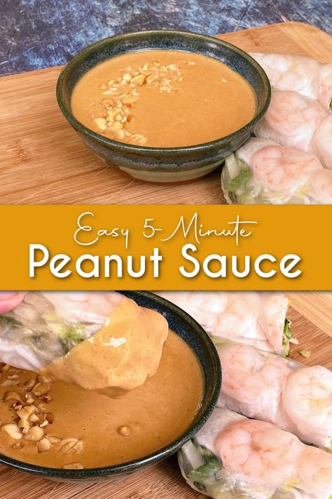 Savory, sweet, and silky smooth, this easy Thai-style Peanut Sauce recipe is perfect for fresh rolls, rice bowls, stir-fry, noodles, salads, and satay. Simple 5-minute prep. Peanut Satay Sauce Recipe, Satay Sauce Recipe Easy, Peanut Sauce Thai, Chinese Sauce Recipe, Potsticker Sauce, Satay Sauce Recipe, Chinese Sauce, Peanut Satay Sauce, Peanut Sauce Noodles