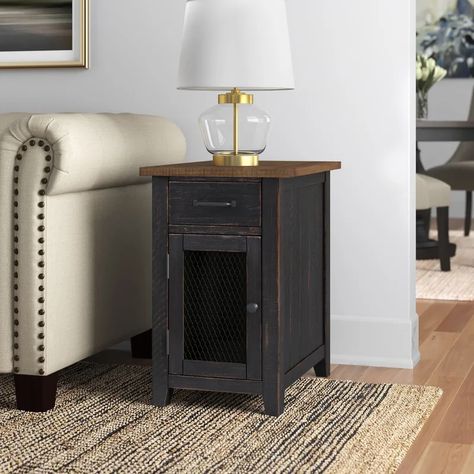 Gracie Oaks Jakendra 25'' Tall Solid Wood End Table with Storage and Built-In Outlets & Reviews | Wayfair Chairside Table, End Table With Storage, Wood End Table, Side Table With Storage, Chair Side Table, Living Room End Tables, Wood End Tables, Table With Storage, End Tables With Storage