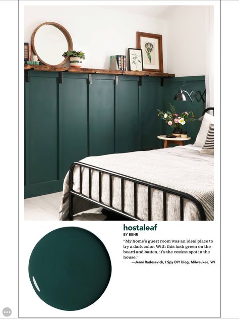 Dark Teal Wainscoting, Dark Top Light Bottom Paint, Dark Green Chair Rail, Sherwin Williams Black Emerald, Green Waynes Coating Bedroom, Deep Green Accent Wall Living Room, Dark Green Board And Batten Wall, Dark Green Accent Wall, Home Painting Ideas