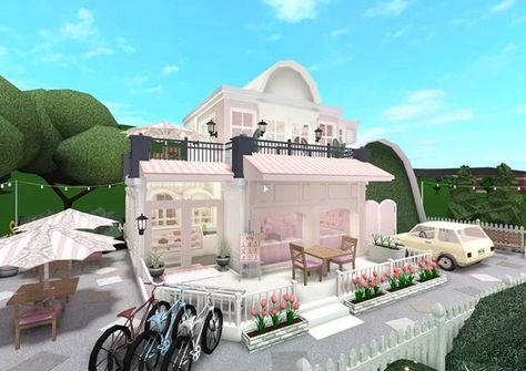 Preppy House, Cafe Exterior, Bloxburg House Ideas Aesthetic, Blocksburg Room Ideas￼, Two Story House Design, Bloxburg House Ideas 1 Story, House Decorating Ideas Apartments, Floor Bloxburg, Story Layout