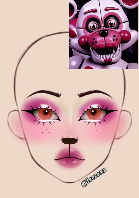 Fnaf Makeup, Funtime Freddy, Makeup Charts, Anime Eye Makeup, Anime Cosplay Makeup, Makeup Drawing, Anime Makeup, Makeup Face Charts, Face Paint Makeup