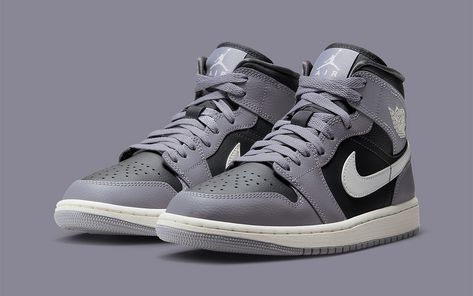 Grey Jordans, Nike Jordan 1, Nike Air Jordan Shoes, Nike Fashion Shoes, All Nike Shoes, Unique Sneakers, Nike Air Jordan 1 Mid, Womens Air Jordans, Cute Nike Shoes