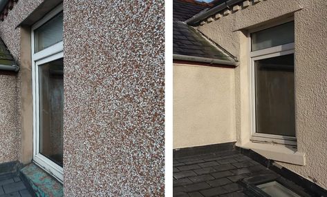 Pebbledash House Makeover, Paint Pebbledash, Pebble Dash Makeover, Painting Pebbledash, Pebbledash Makeover, Pebbledash House, Painted Pebbledash, Pebble Dash, Cladding Ideas