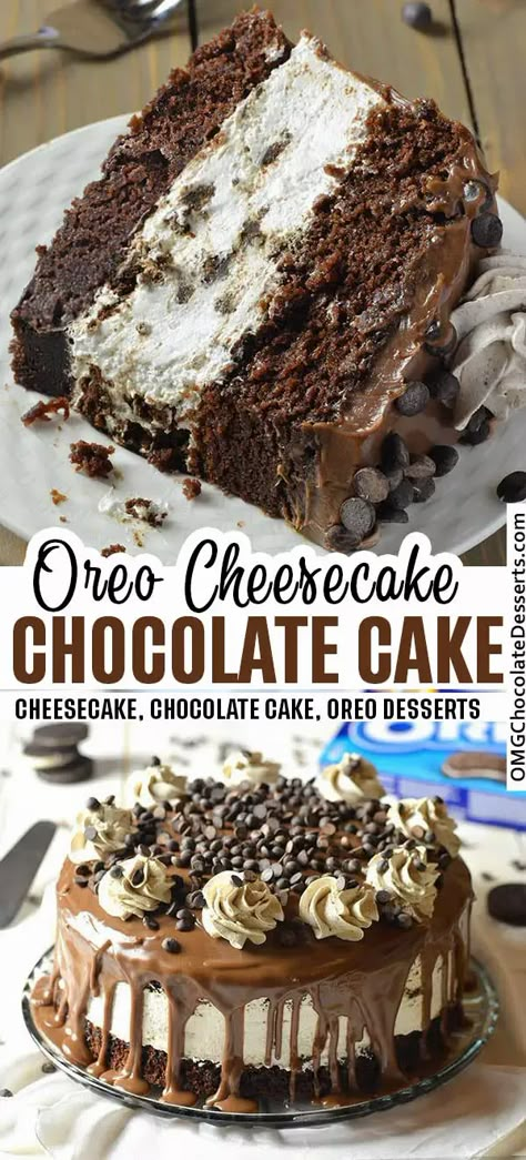 Oreo Cheesecake Chocolate Cake, Cheesecake Chocolate Cake, Resipi Kek, Cheesecake Chocolate, Decadent Chocolate Cake, Oreo Cheesecake, Good Eat, Baked Goodies, Chocolate Cheesecake