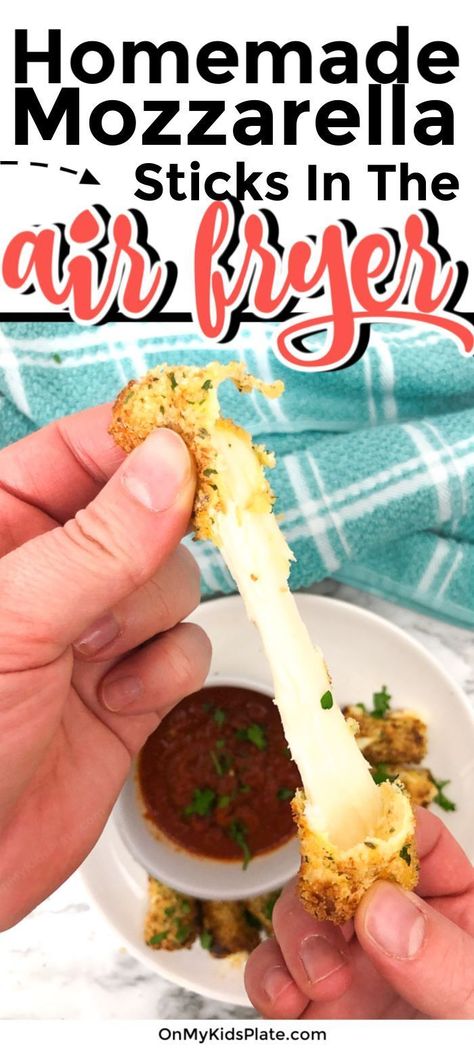 Homemade air fryer mozzarella sticks are super easy to make and prepare for a party, a tailgating snack or just for a fun appetizer. Prep ahead these gooey mozzarella sticks then throw in as many as you like from the freezer. This recipe uses panko to make a crispy crunchy mozarella stick that is the absolute best and with a fraction of the oil restaurants use. #onmykidsplate #partyfood #Mozzarellasticks #airfryer #airfryerrecipes #beatrecipes Air Fryer Mozzarella Sticks, Air Fryer Mozzarella, Homemade Mozzarella Sticks, Mozzarella Sticks Recipe, Homemade Mozzarella, Tailgate Snacks, Appetizer Party, Cozy Fall Recipes, Mozzarella Sticks