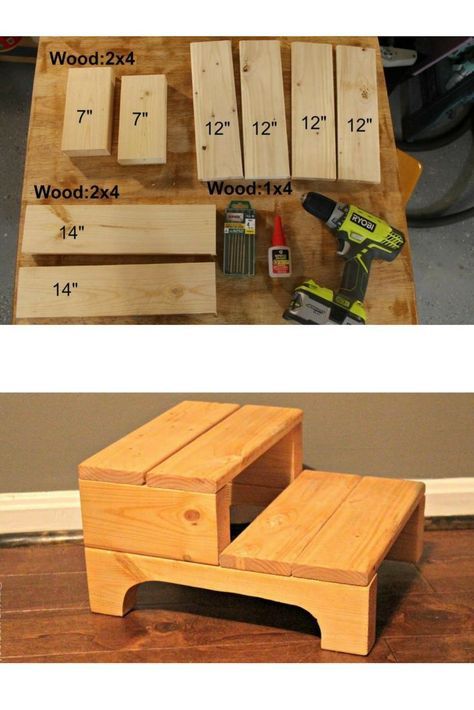 DIY Step stool.  Perfect kids size step stool.  Give your kid a boost at the bathroom sink.  Foot stool. beginner woodworking project, home decor #stepstool #stool @ToolboxDivas Diy Step Stool, 1x4 Wood, Modern Woodworking Projects, Diy Step, Kid A, Woodworking For Kids, Easy Wood Projects, Easy Wood, Popular Woodworking