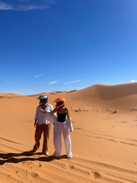 Adventure, sand dunes, desert pics, Morocco, linen outfit, linen pants, atv, off riding, Instagram picture inspo Marrakech Morocco Outfit February, Morocco Picture Ideas, Marrakech Photoshoot, Marrakech Morocco Outfit, Marrakesh Fashion, Uae Outfit, Sahara Desert Outfit, Morroco Aesthetic, Desert Safari Outfit