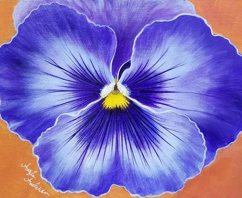 Pansy Acrylic Painting Tutorial by Angela Anderson on Facebook in my private Patreon group for Songbird level patrons. See Www.patreon.com/angelafineart for more info. How To Paint Pansies Step By Step, Pansies Painting, Pansy Painting Acrylic, Pansy Painting, Pansy Artwork, Angela Anderson, Acrylic Flower Painting, Tole Painting Patterns, Paint Flowers