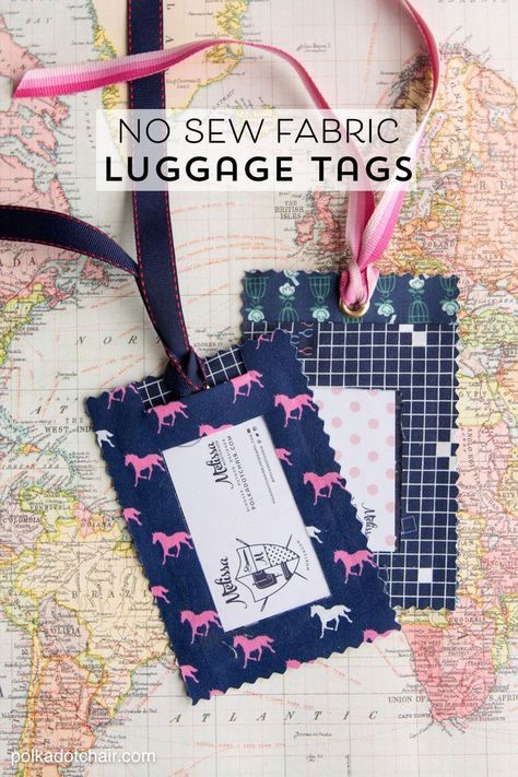 DIY Fabric Luggage Tags; so easy to make! They are no sew and don't take long to whip together. The perfect addition to your luggage. Fabric Luggage Tags, Luggage Tags Diy, Summer Sewing Projects, Fat Quarter Projects, Diy Luggage, Tags Diy, Summer Sewing, Beginner Sewing Projects Easy, Fabric Headbands