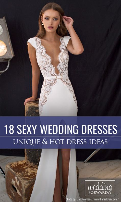 18 Unique & Hot Sexy Wedding Dresses ❤ We collected for you some sexy wedding dresses which are elegant alternatives. Our wedding dresses keep balancing sexy with ceremony-appropriate look. See more: http://www.weddingforward.com/sexy-wedding-dresses-ideas/ #wedding #sexy #dresses Spandex Wedding Dress, Wedding Dress Sexiest, Bridal Gowns For Petite Brides, Simple 2nd Wedding Dress, Elegant Second Wedding Dress, Third Wedding Dresses, 2nd Wedding Dress Ideas, Second Wedding Ideas Dresses, 40 Year Old Bride Dresses