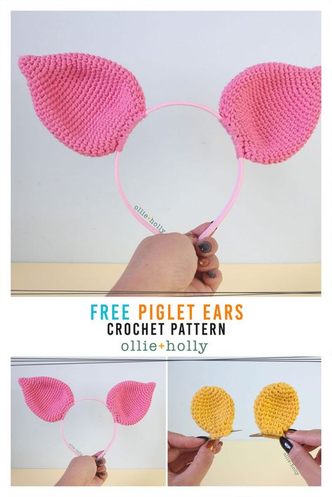 Free Piglet (Winnie the Pooh) Crochet DIY Headband Ears Pattern - Ollie + Holly | Amigurumi Crochet Patterns Piglet Ears, Crochet Ears, Winnie The Pooh Crochet, Winnie The Pooh Ears, Piglet Costume, Pooh Crochet, Winnie The Pooh Costume, Piglet Winnie The Pooh, Disney Crochet Patterns