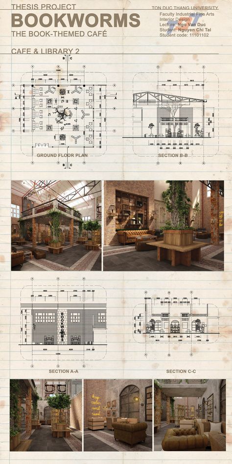 Interior Design Thesis Projects, Architecture Design Board, Restaurant Perspective, Cafe Plan Architecture, Perspective Drawing Interior, Architecture Project Presentation, Interior Architecture Presentation, Drawing Interior Design, Portfolio D'architecture