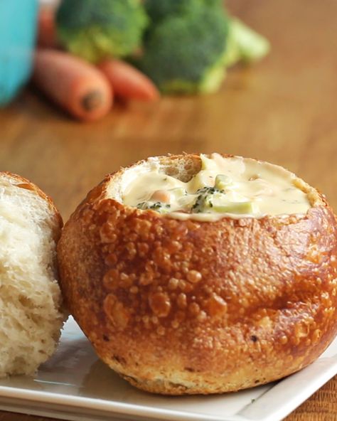 Broccoli Cheddar Soup Cheddar Soup Recipe, Broccoli Cheddar Soup Recipe, Proper Tasty, Bread Bowl, Broccoli Cheddar Soup, Cheddar Soup, Sweet Potato Soup, Bread Bowls, Broccoli Cheddar