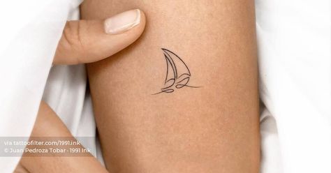 Small Sailing Boat Tattoo, Line Sailboat Tattoo, Catamaran Tattoo, Sailboat Tattoo Simple, Tiny Sailboat, Sailing Tattoo, Sailboat Tattoo, Boat Tattoo, Small Couple Tattoos