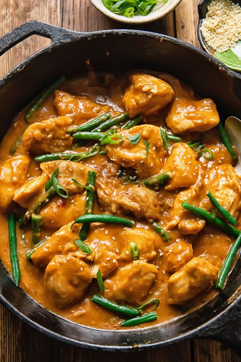 Spicy Peanut Butter Chicken Butter Poached Chicken, Spicy Peanut Butter Chicken, Thai Peanut Chicken Recipe, Chicken With Peanut Butter Sauce, Peanut Curry Chicken, Chicken Peanut Sauce, Chicken In Peanut Sauce, Chicken With Peanut Sauce, Peanut Chicken Recipe