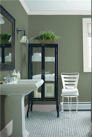 High Park Benjamin Moore, Benjamin Moore Cloudy Sky, Popular Bedroom Colors, Dark Blue Grey Paint, Small Bathroom Paint Colors, Small Bathroom Styles, Black Tile Bathrooms, Warm Grey Paint Colors, Small Bathroom Paint