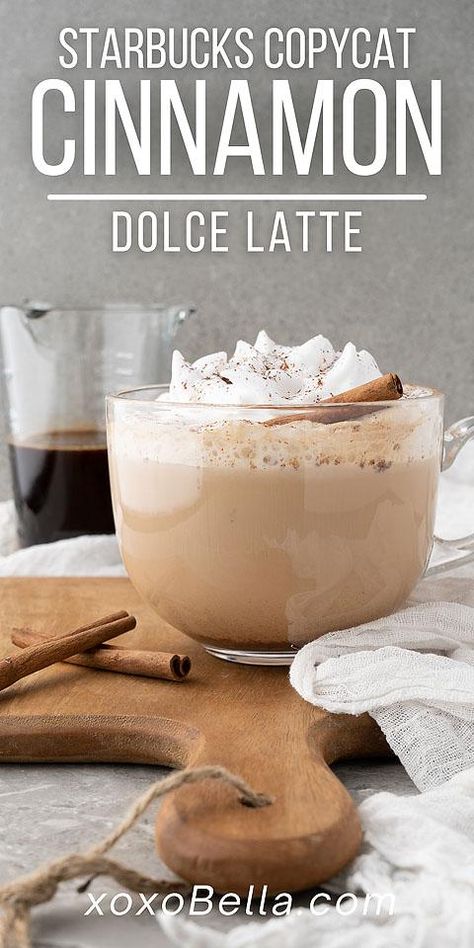 Starbucks Cinnamon Dolce Latte, Cinnamon Dolce Latte Recipe, Speciality Coffee Recipes, Cinnamon Drink, Cinnamon Dolce Syrup, Cinnamon Dolce Latte, Nespresso Recipes, Diy Cinnamon, Latte At Home