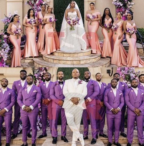 Pink And Purple Wedding Theme Bridesmaid Dresses, Lilac Wedding Theme Groomsmen, Black People Wedding Ideas Color Schemes, Bridal Maid Dress, Lilac Wedding Themes, Black People Weddings, Gorgeous Bridesmaid Dresses, Wedding Color Pallet, Purple Wedding Theme