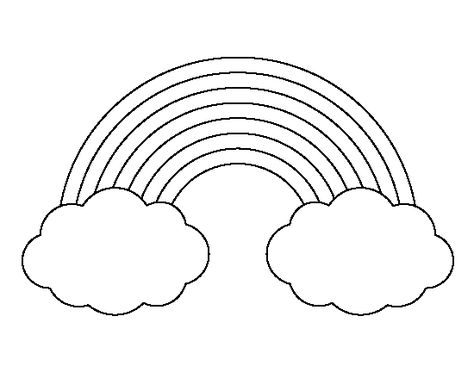 Rainbow with clouds pattern. Use the printable outline for crafts, creating stencils, scrapbooking, and more. Free PDF template to download and print at http://patternuniverse.com/download/rainbow-with-clouds-pattern/ Rainbow Outline Printable, Rainbow Pattern Printable, Rainbow Outline, Feather String Art, Rainbow Stencil, Printable Outline, Rainbow With Clouds, Cloud Template, Nature Patterns