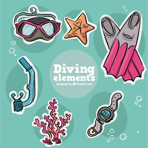 Goggles Drawing, Fish Background, Diving Wetsuits, Sports Badge, Diving Equipment, Cute Fish, Vector Free Download, Vector Hand, Free Vectors