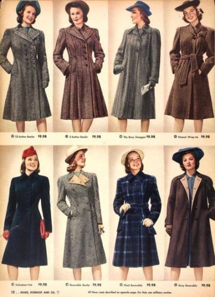 40s Mode, Fashion 1940s, Dresses By Pattern, 40s Fashion, 1940s Fashion, Moda Vintage, Vintage Coat, 50s Fashion, Look Vintage