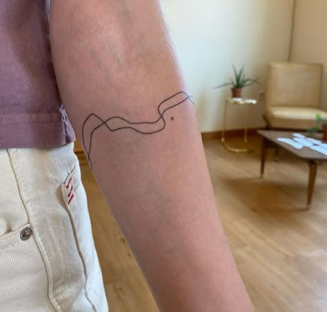 Back Of Arm Wrap Around Tattoo, Arm Circle Tattoo, Red Line Tattoo Arm, Fine Line Arm Band Tattoo, Red Arm Band Tattoo, Abstract Line Tattoo Arm, Line Tattoos Arm, Lines Tattoo Arm, Abstract Tattoo Lines