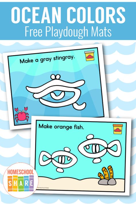 Ocean Colors Playdough Mats - Homeschool Share Summer Learning Activities, Playdoh Mats, Numeracy Activities, Early Childhood Activities, Sea Activities, Ocean Unit, Preschool Units, New Vocabulary Words, Pattern Activities