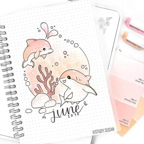 50+ incredible June monthly spreads for your Bullet Journal? | My Inner Creative Trin For Trin Tegning, Bullet Journal Headers, Monthly Journal, Kraf Kertas, Journal Layouts, Bullet Journal Cover Page, Bullet Journal Mood, Bullet Journal Aesthetic, Bullet Journal Notebook