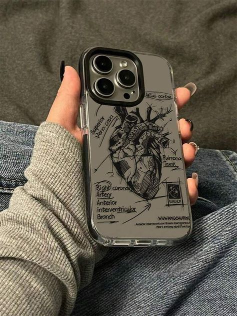 1pc Dual Color Transparent Black Edged Anatomy Illustration Heart Anti-Drop Full Protection Phone Case Of Tpu+Pc Superior Quality Material, Compatible With Iphone 13/14/15 Pro Max/11/12 Pro Max/Xr/Xs Max/7/8 Plus/13 Mini/12 Mini/6s Plus/12 Pro/11 Pro Max/14 Pro/14 Plus/15 Plus/14/13 Pro/13 Pro Max | SHEIN USA Anatomy Phone Case, Phone Case Men, Illustration Heart, Anatomy Illustration, Iphone 12 Case, Transparent Phone Case, Aesthetic Phone Case, Aesthetic Phone, Iphone 16