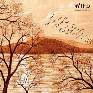 Birds flying over the Ocean between dried trees and mountains #CoffeePainting #CoffeeArt #EspressoPainting #BestCoffeePainting #PaintwithCoffee #CoffeePowder #BeautifulPainting #PaintingClasses #WIFD, #WavesInstituteofFashionDesigning, #Calicut, #Kozhikode, #Kerala #Trees #Birds #Mountains #Scenery #BeautifulScenery Coffee Painting Landscape, Coffee Paintings, Coffee Art Painting, Nature Living, Painting Coffee, Japanese Nature, Autumn Sunset, Coffee Drawing, Theme Nature