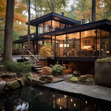 New 1 Beautiful Home Nestled In Woodland 16888420826857897 Beautiful Contemporary Homes, Hidden Homes In The Woods, Modern Contemporary House Design, Modern Wood House, Modern Contemporary House, Holiday Lifestyle, Woodland House, House Flippers, Modernist Architects