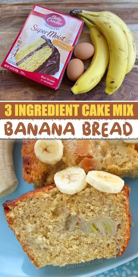 Quick And Easy Banana Bread Recipe, Cake Mix Banana Bread, Super Moist Banana Bread, 3 Ingredient Cakes, Banana Bread Recipe Moist, Moist Banana Bread, Easy Banana Bread Recipe, 3 Ingredient Recipes, Nutrition Plan