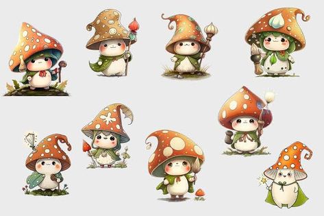 Mushroom Character Drawing, Mushroom Character Design, Mushroom Person, Mushroom Character, Mushroom People, Cartoon Mushroom, Gold Art Painting, Mushroom Tattoos, Unicorn Drawing