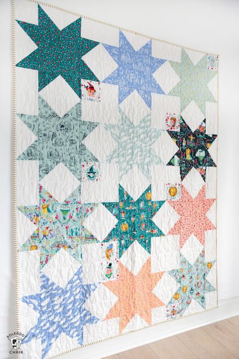 Fat Quarters Baby Quilt, Beginner Quilt Patterns Free, Sawtooth Star Quilt, Sawtooth Star, Cat Quilt Patterns, Fat Quarter Quilt Pattern, Star Quilt Pattern, Lap Quilt Patterns, Polka Dot Chair