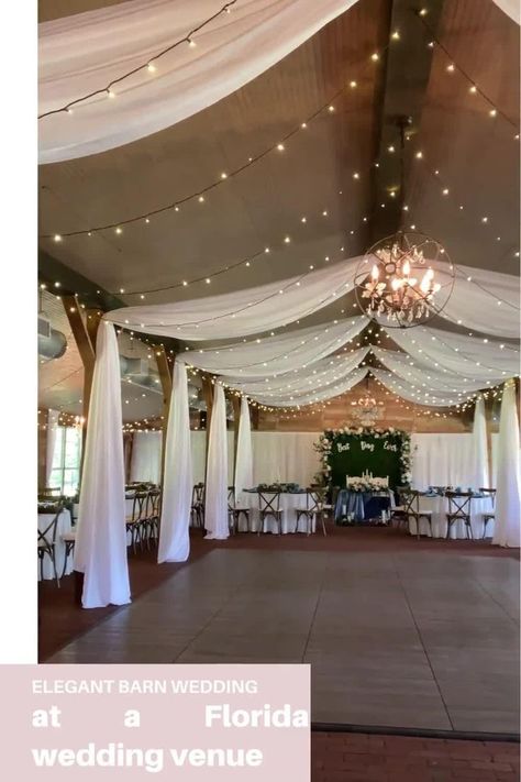 Wedding Venue Ceiling Decor, Pole Barn Wedding Reception, Wedding Venue Decorations Indoor, Ceiling Decorations Wedding, Ceiling Draping Wedding, Eco Friendly Wedding Decor, Wedding Ceiling Decorations, Indoor Wedding Decorations, Shed Wedding