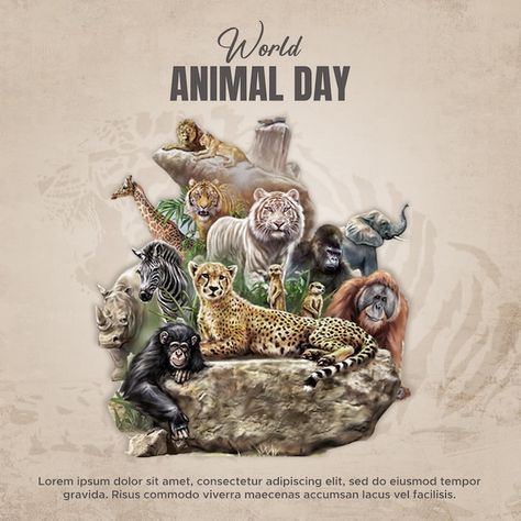 Animal Day Poster, Introduction Design, Animal Day, Poster Animal, Pet Day, Art Generator, Animals Of The World, Post Design, Vector Photo