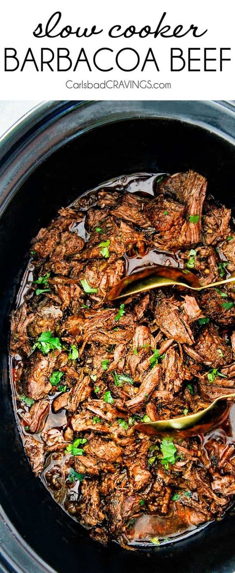 Crockpot Barbacoa Beef - Carlsbad Cravings Chipotle Beef Barbacoa, Beef Barbacoa Slow Cooker, Chipotle Beef, Beef Barbacoa, Slow Cooker Barbacoa, Barbacoa Recipe, Beef Brisket Recipes, Crockpot Lasagna, Barbacoa Beef