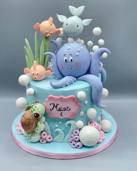 Popular Birthday Cakes, Sea Animals Birthday Party, Sea Theme Birthday Cake, Birthday Cake Mermaid Theme, Sea Animal Birthday Cake, Theme Cake, Sea Theme Cake, Mermaid Birthday Cakes For Kids, Under The Sea Theme Cake