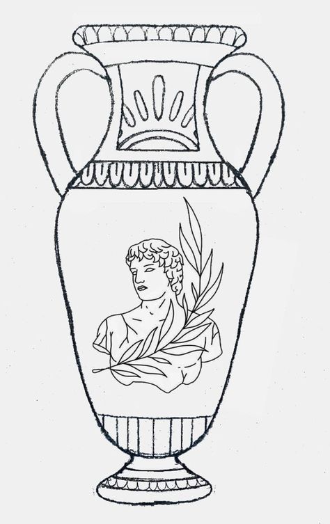 Roman Vase Drawing, Greek Things To Draw, Ancient Greek Art Drawing, Greek Pottery Tattoo, Roman Vase Tattoo, Greek Vase Drawing, Roman Art Drawing, Ancient Greek Drawing, Amphora Tattoo